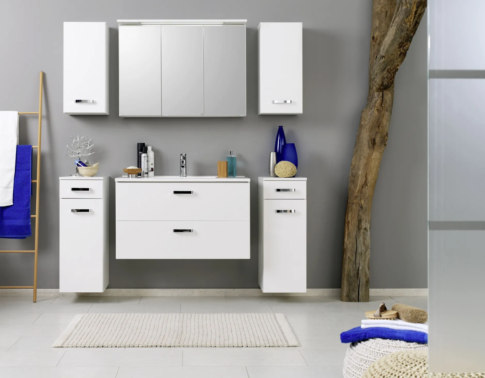 Waschtischunterschrank Bobbi 90cm 2 Schubladen - weiß