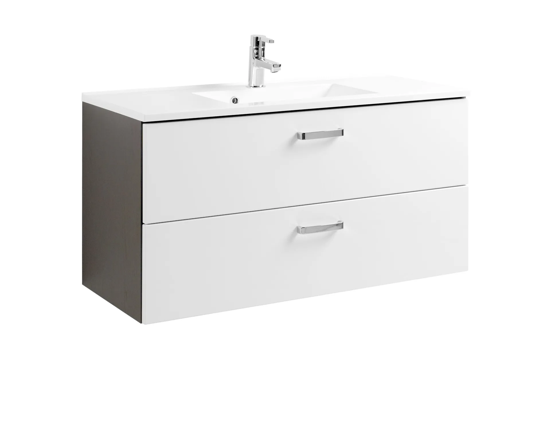 Waschtischunterschrank Bobbi 100cm 2 Schubladen - graphit/hochglanz-weiß