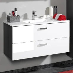 Waschtischunterschrank Bobbi 100cm 2 Schubladen - graphit/hochglanz-weiß
