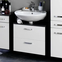 Waschtischunterschrank Bobbi 60cm 1 Tür und 1 Schublade - graphit/hochglanz-weiß