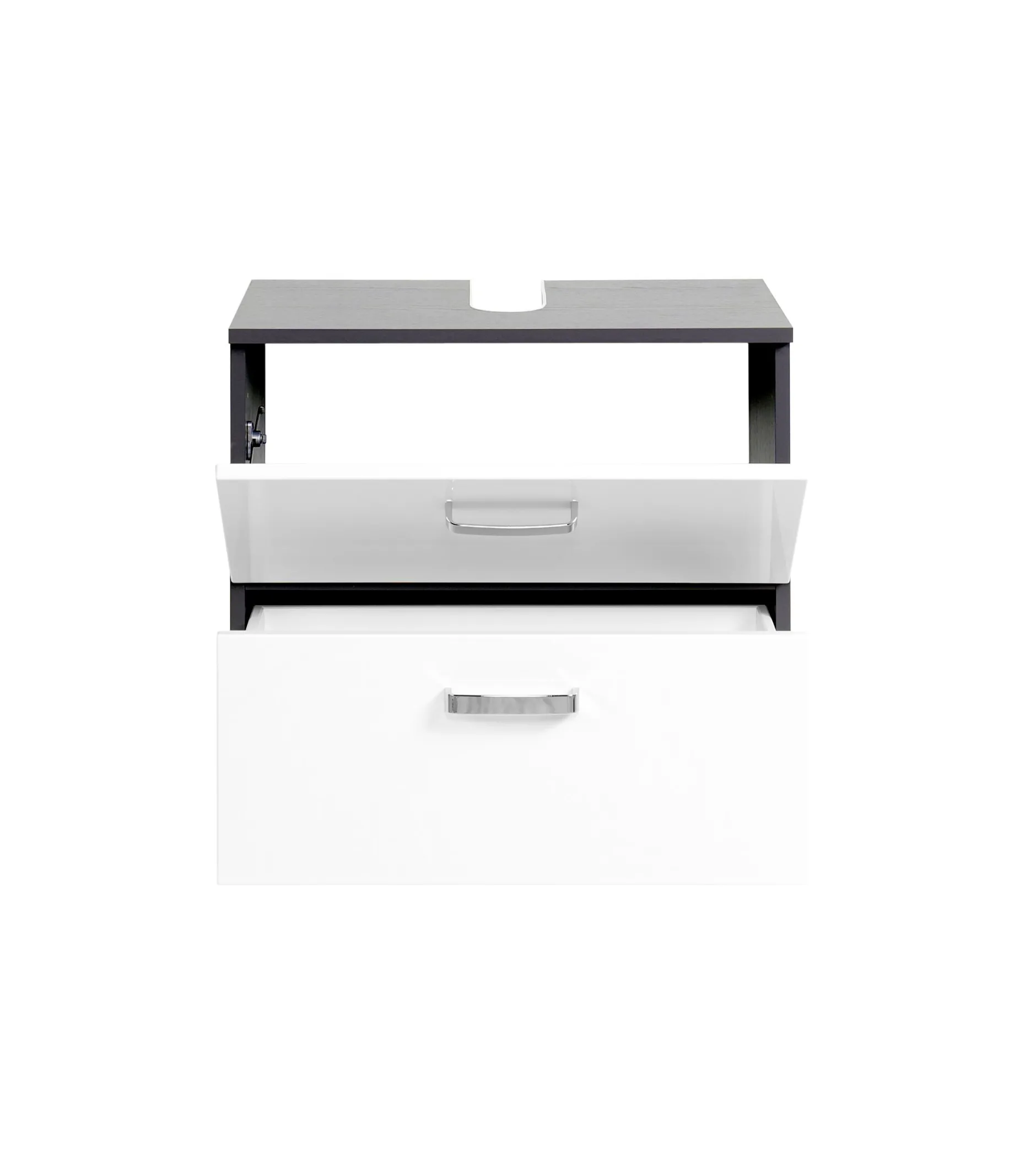 Waschtischunterschrank Bobbi 60cm 1 Tür und 1 Schublade - graphit/hochglanz-weiß