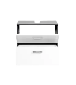 Waschtischunterschrank Bobbi 60cm 1 Tür und 1 Softclose-Schublade - graphit/hochglanz-weiß