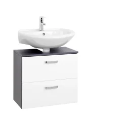Waschtischunterschrank Bobbi 60cm 1 Tür und 1 Softclose-Schublade - graphit/hochglanz-weiß