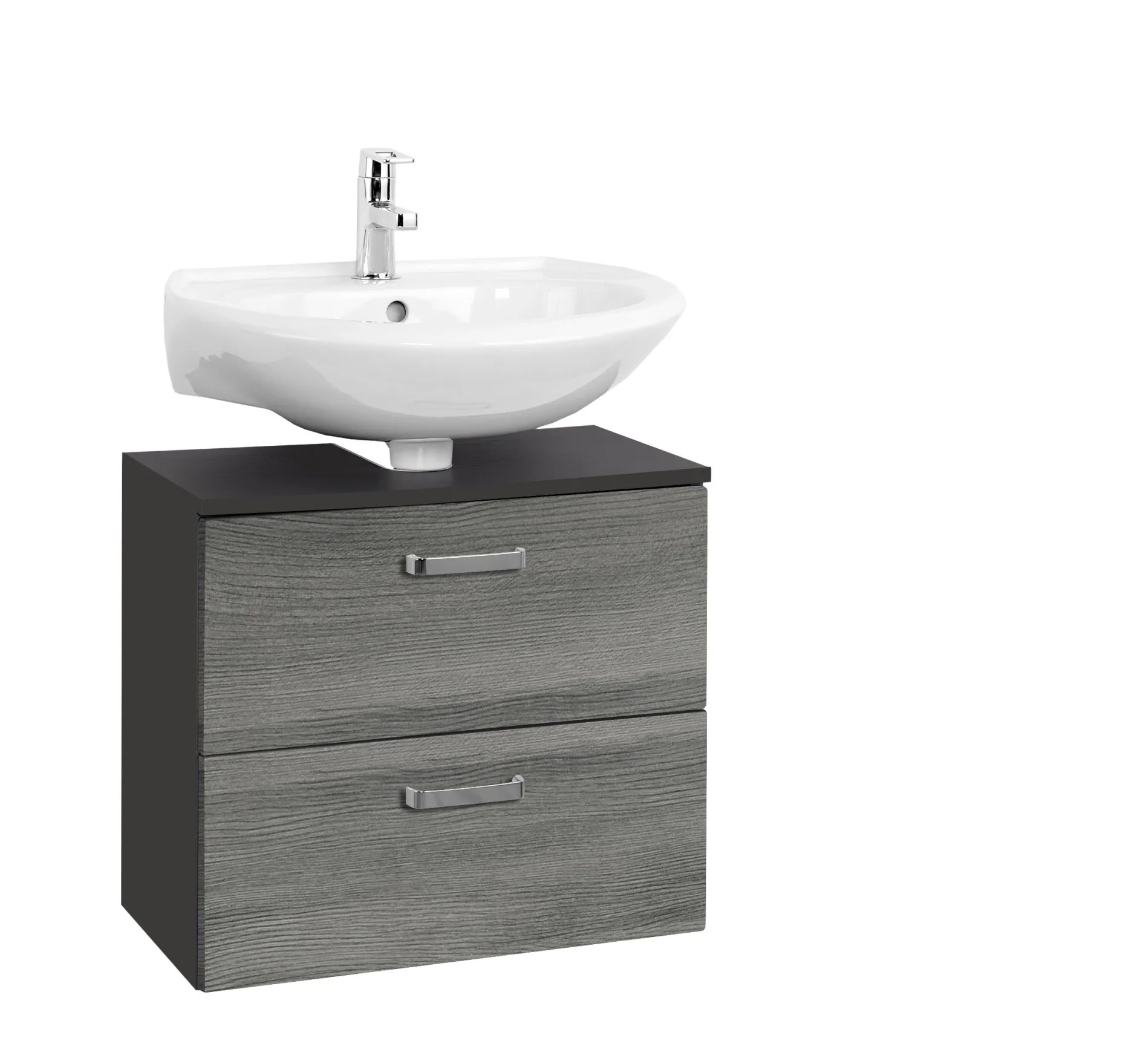 Waschtischunterschrank Bobbi 60cm 1 Tür und 1 Softclose-Schublade - graphit/graue Eiche
