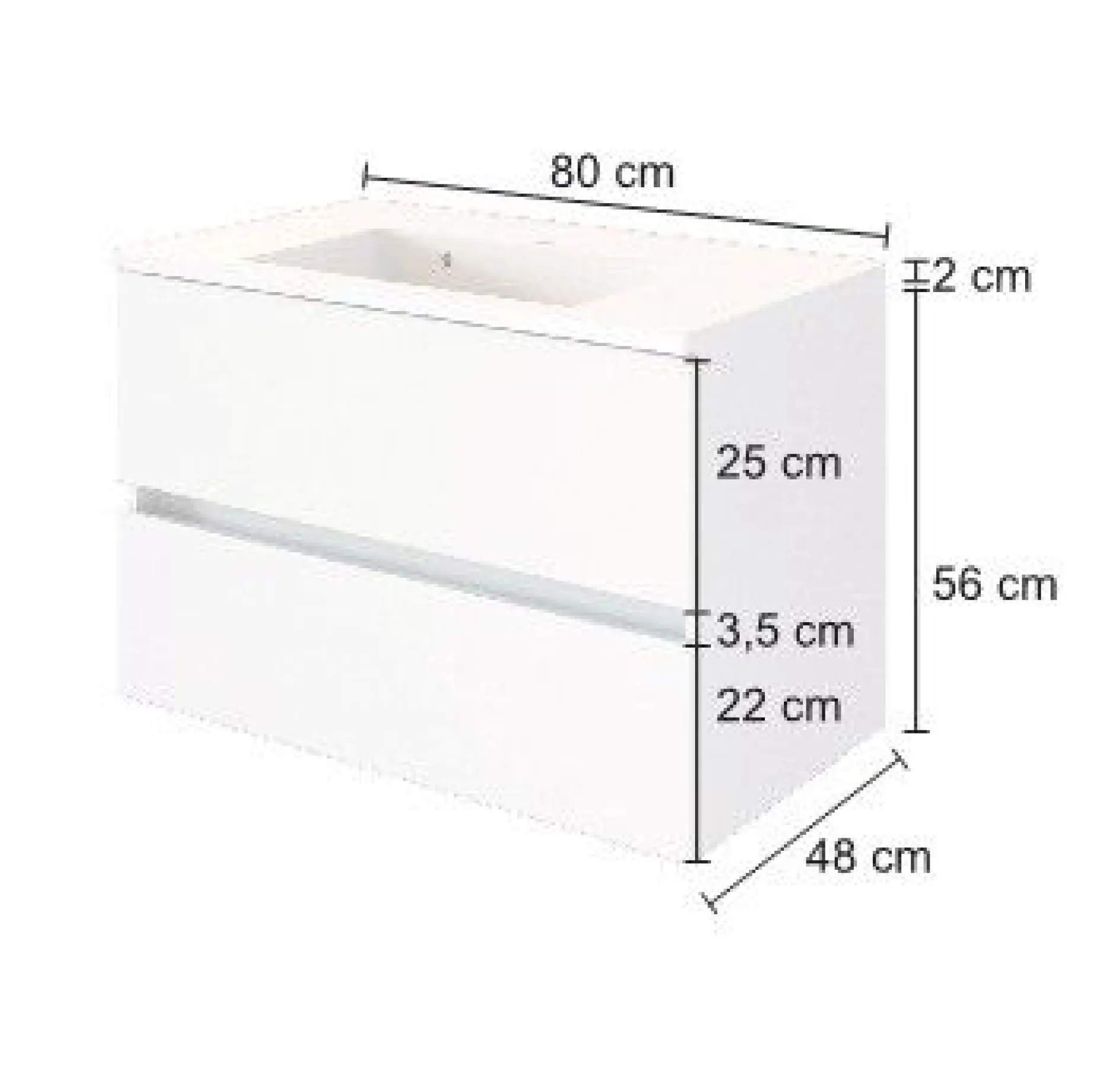 Waschtischunterschrank Brama 80cm 2 Schubladen - weiß