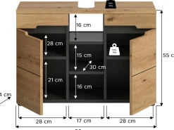 Waschtischunterschrank Canu Xonox - Basaltgrau & Holzoptik - 80x55x34 cm