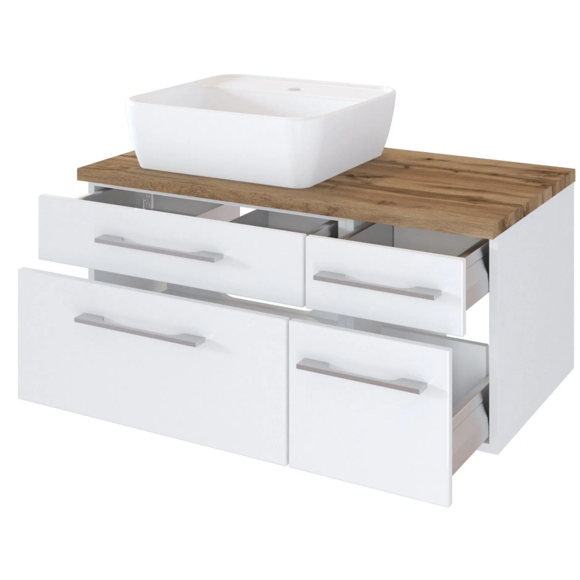 Waschtischunterschrank Dasa (links) 90cm mit 4 Schubladen - weiß