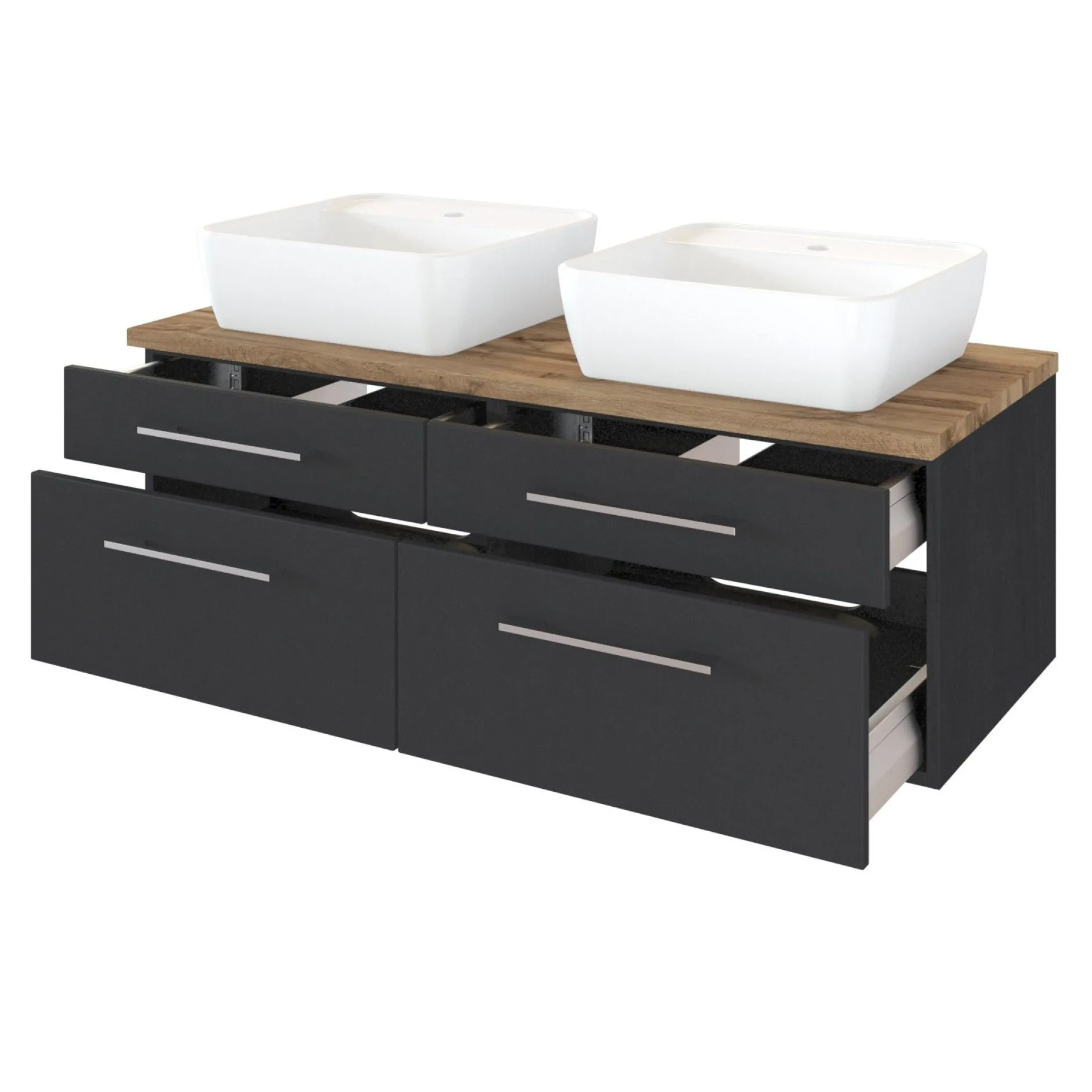 Waschtischunterschrank Dasa 120cm mit 4 Schubladen - graphit/mattegrau