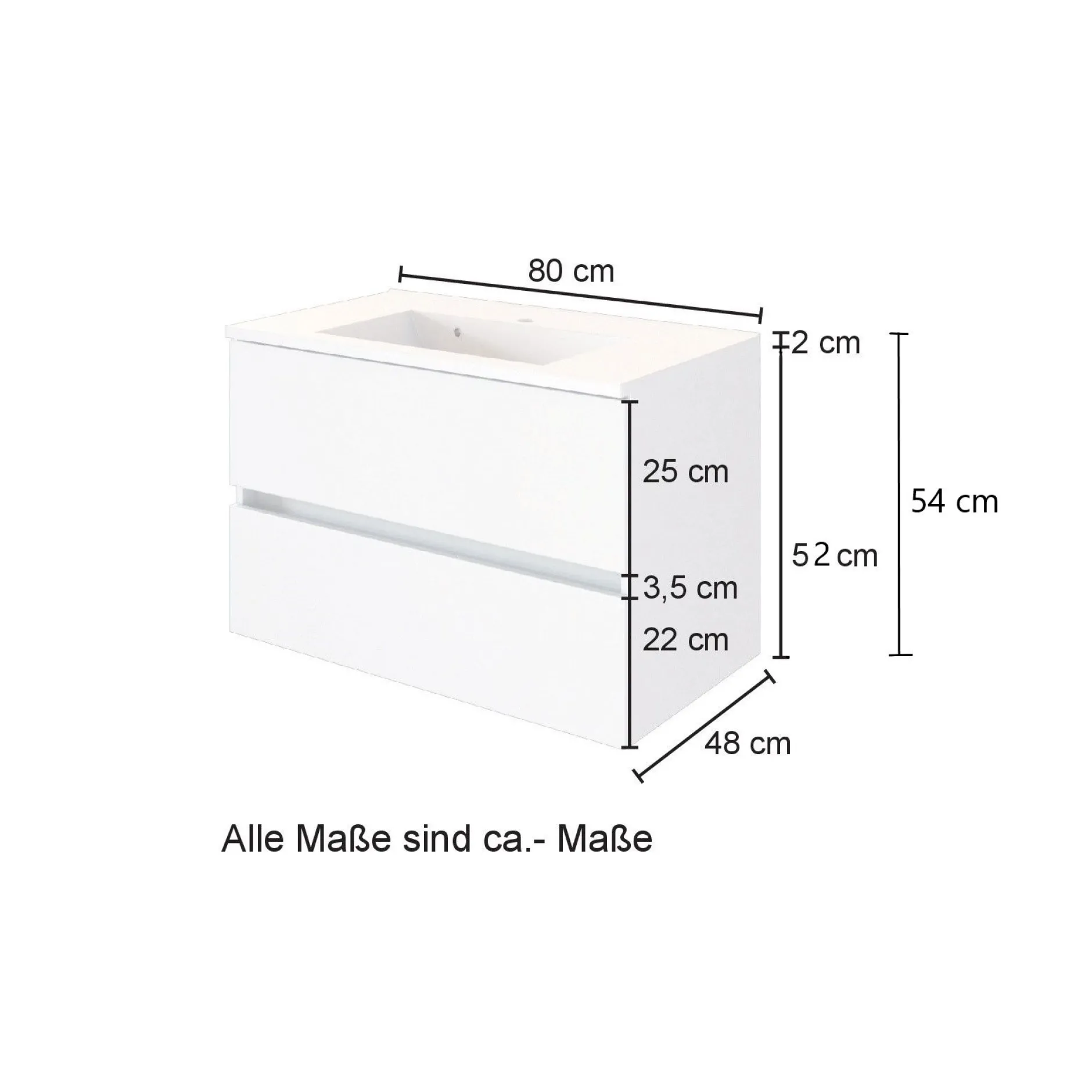 Waschtischunterschrank Helina 80cm mit 2 Schubladen - Eiche/grau