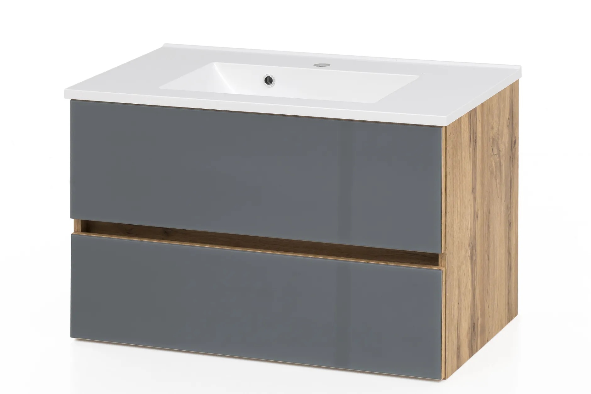 Waschtischunterschrank Helina 80cm mit 2 Schubladen - Eiche/grau