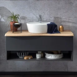 Waschtischunterschrank Karan 101cm mit Waschbecken und 1 Schublade - anthrazit/eiche