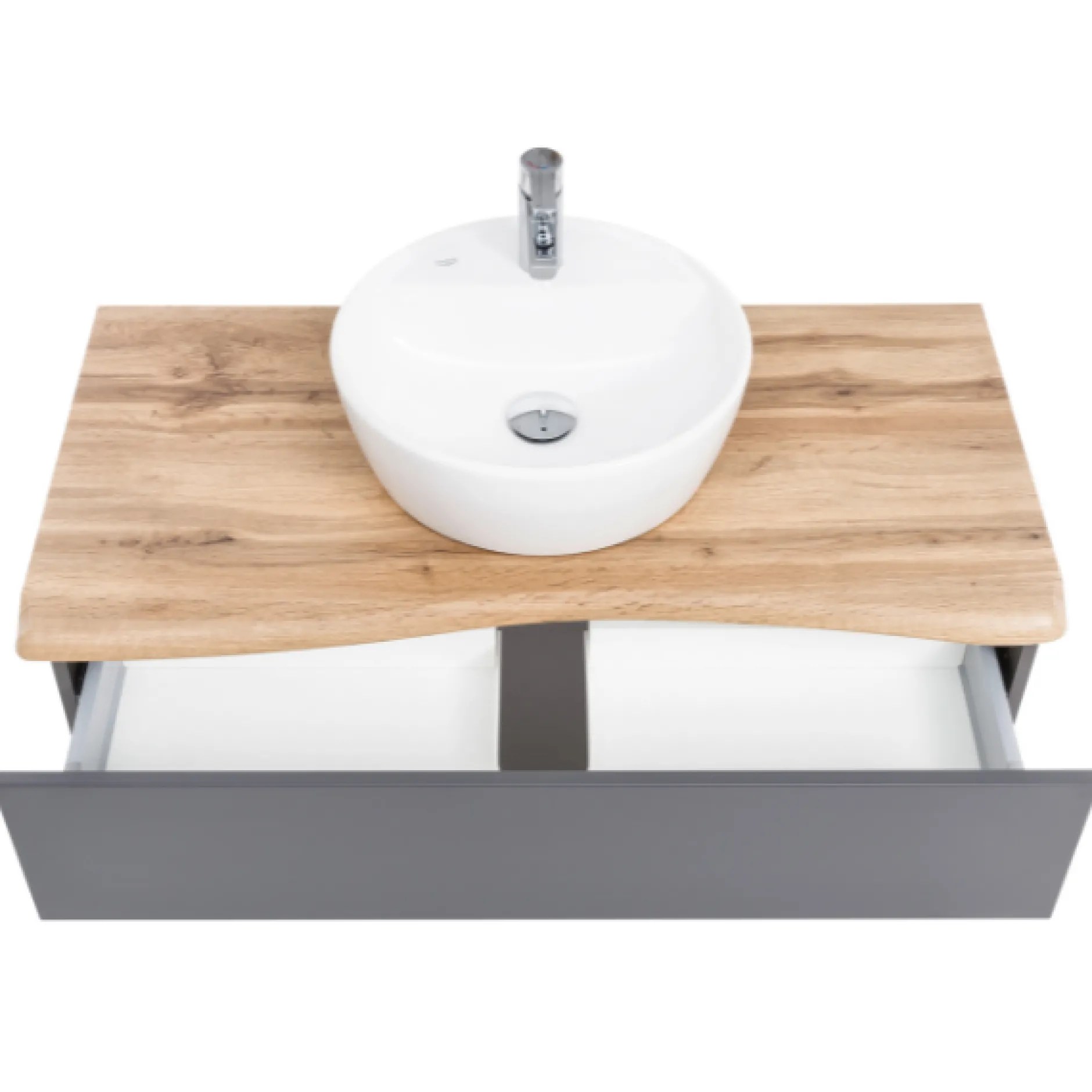 Waschtischunterschrank Karan 101cm mit Waschbecken und 1 Schublade - anthrazit/eiche