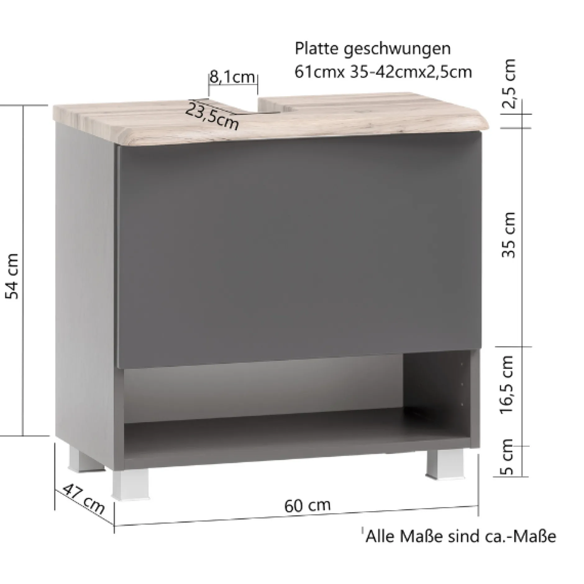 Waschtischunterschrank Karan 61cm 1 Schublade - anthrazit/quecksilber