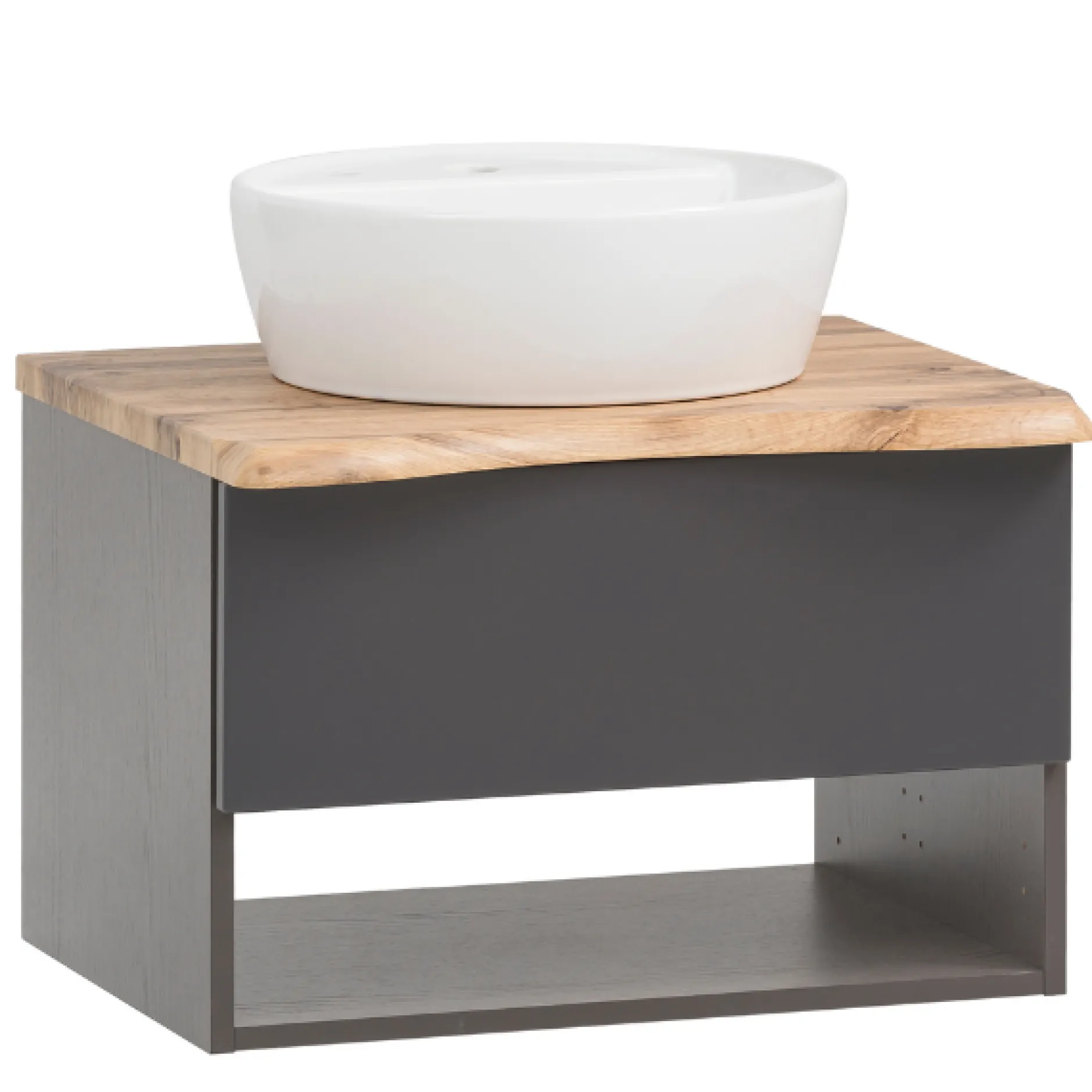 Waschtischunterschrank Karan 61cm mit Waschbecken und 1 Schublade - anthrazit/eiche