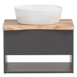 Waschtischunterschrank Karan 61cm mit Waschbecken und 1 Schublade - anthrazit/eiche