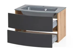 Waschtischunterschrank Kornel 80cm grau Waschbecken - Eiche/mattgrau