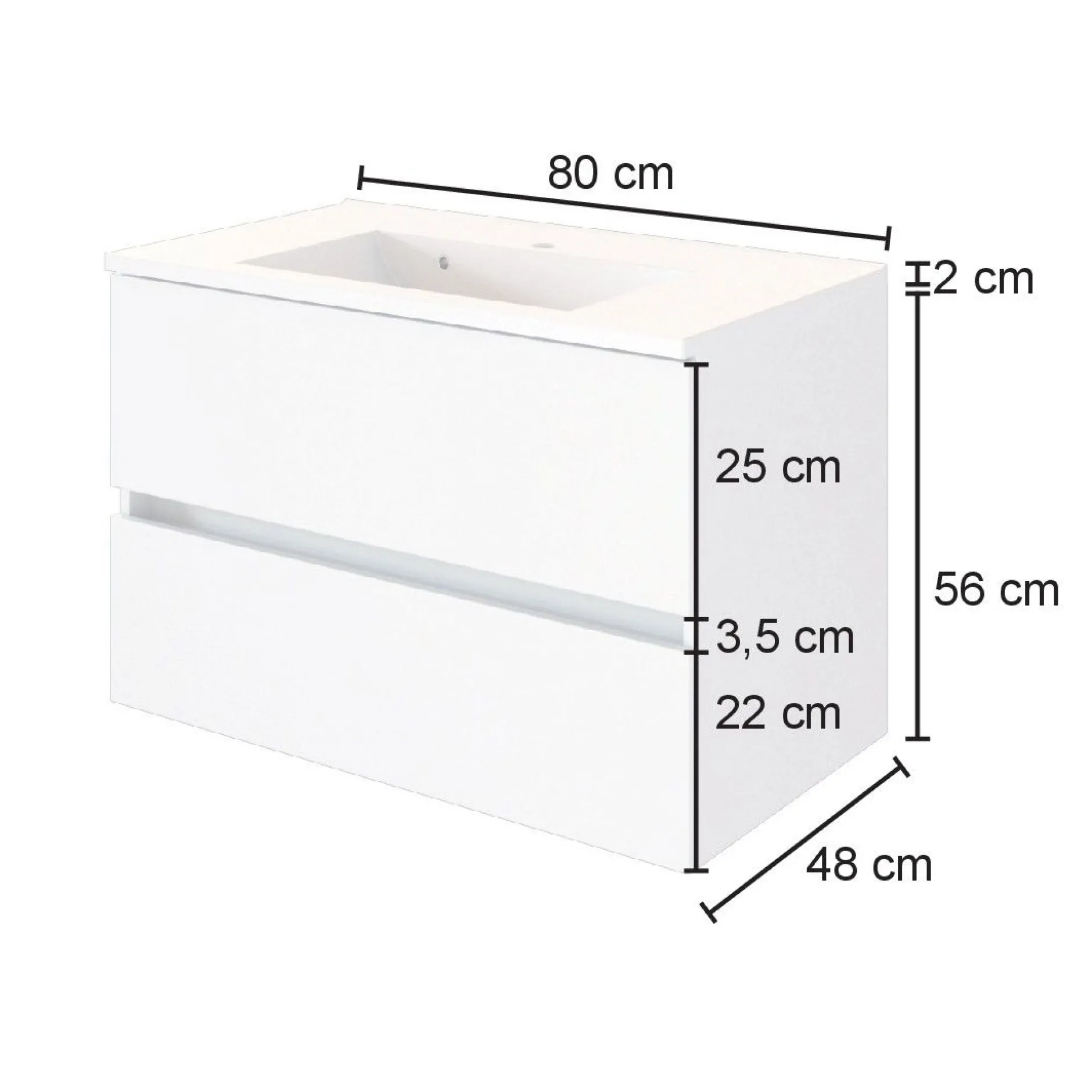 Waschtischunterschrank Luna 80cm 2 Schubladen - Eiche/Weiß