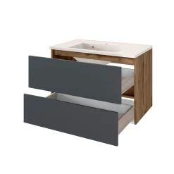 Waschtischunterschrank Luna 80cm 2 Schubladen - Eiche/grau