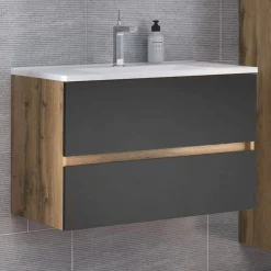 Waschtischunterschrank Luna 80cm 2 Schubladen - Eiche/grau