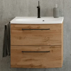Waschtischunterschrank Malvo 60cm 2 Schubladen - Eiche/schwarz
