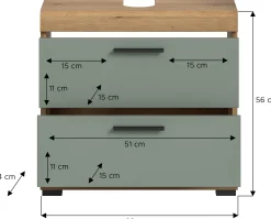 Waschtischunterschrank Scout Xonox - Sagegrün Artisan Eiche - 60x56x34 cm