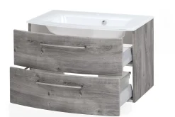 Waschtischunterschrank Stivan 80cm weißes Waschbecken - Eiche grau