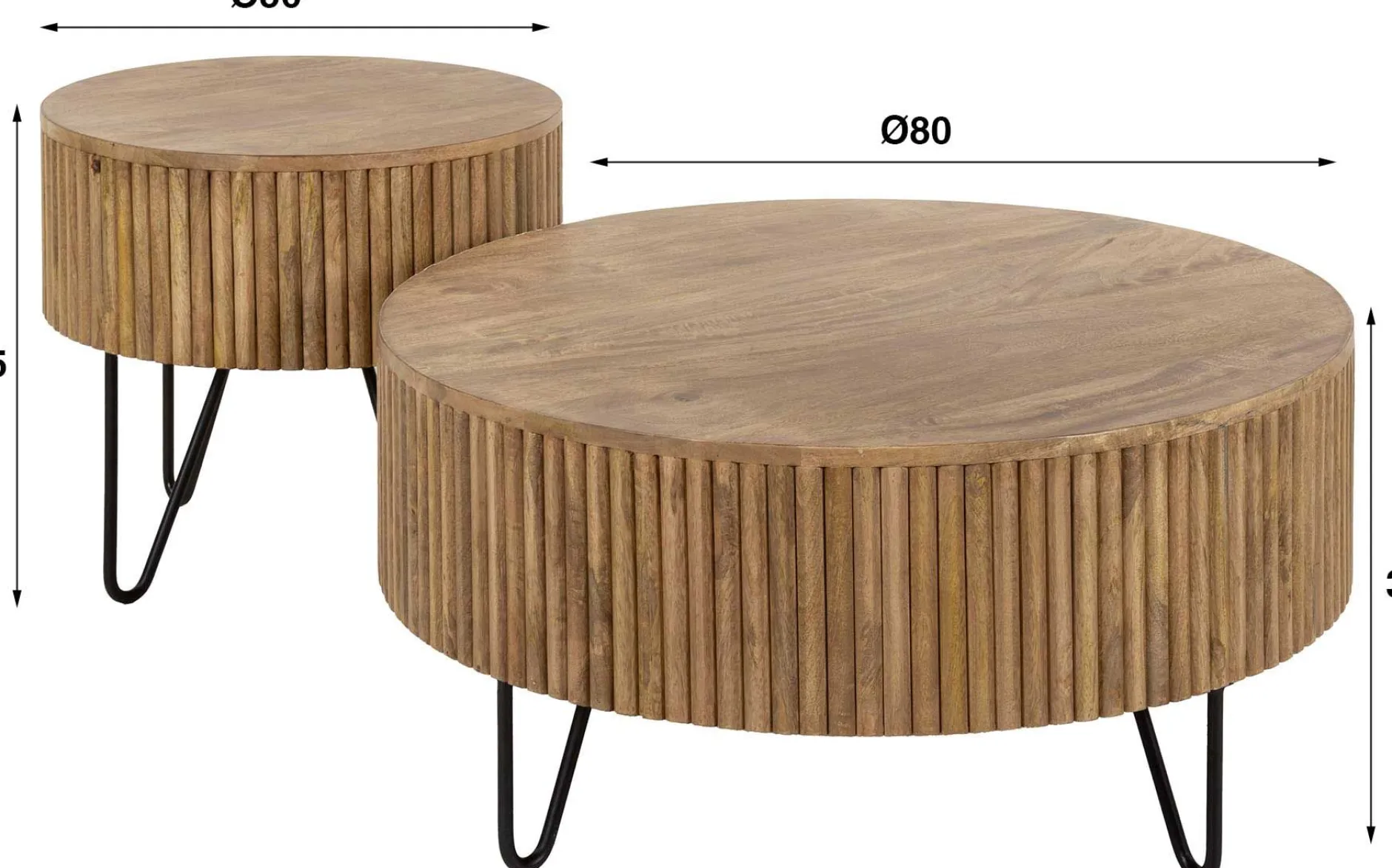 Wave Runde Mangoholz Couchtische Set/2 - Sand Finish