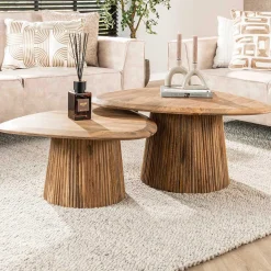 Wave Triangular Top Couchtisch Set/2 - Massiv Mango Sand