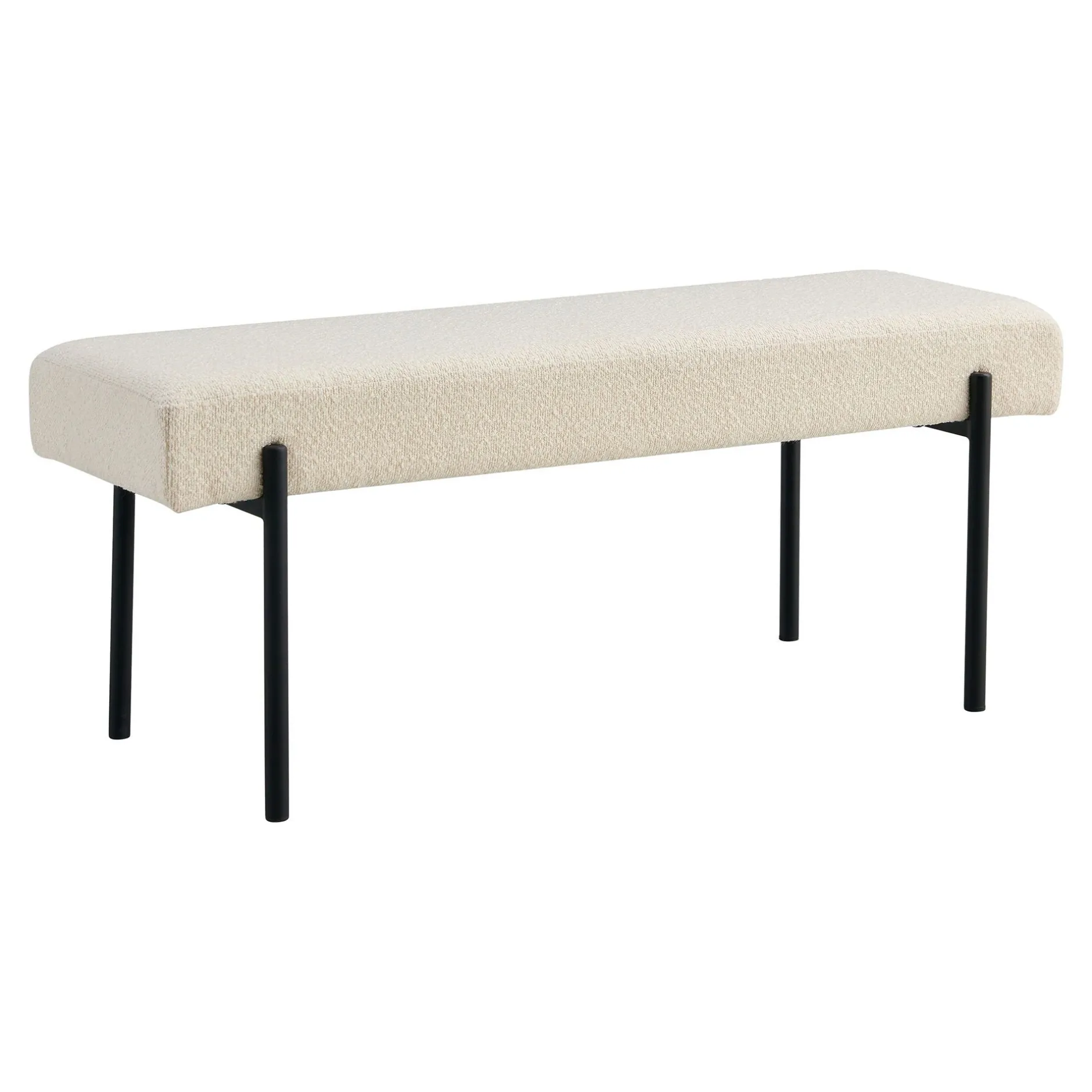 Weiße Bouclé-Bank mit schwarzen Beinen - 100x36x42,5 cm