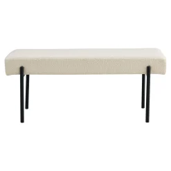 Weiße Bouclé-Bank mit schwarzen Beinen - 100x36x42,5 cm