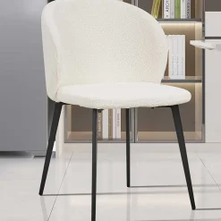 Weißer Bouclé-Stuhl Toledo | Metallbeine | H80 x B51 x T55 cm
