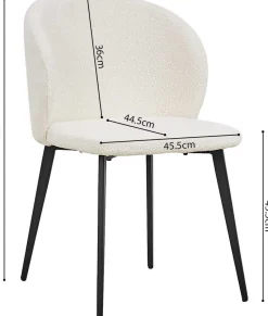 Weißer Bouclé-Stuhl Toledo | Metallbeine | H80 x B51 x T55 cm