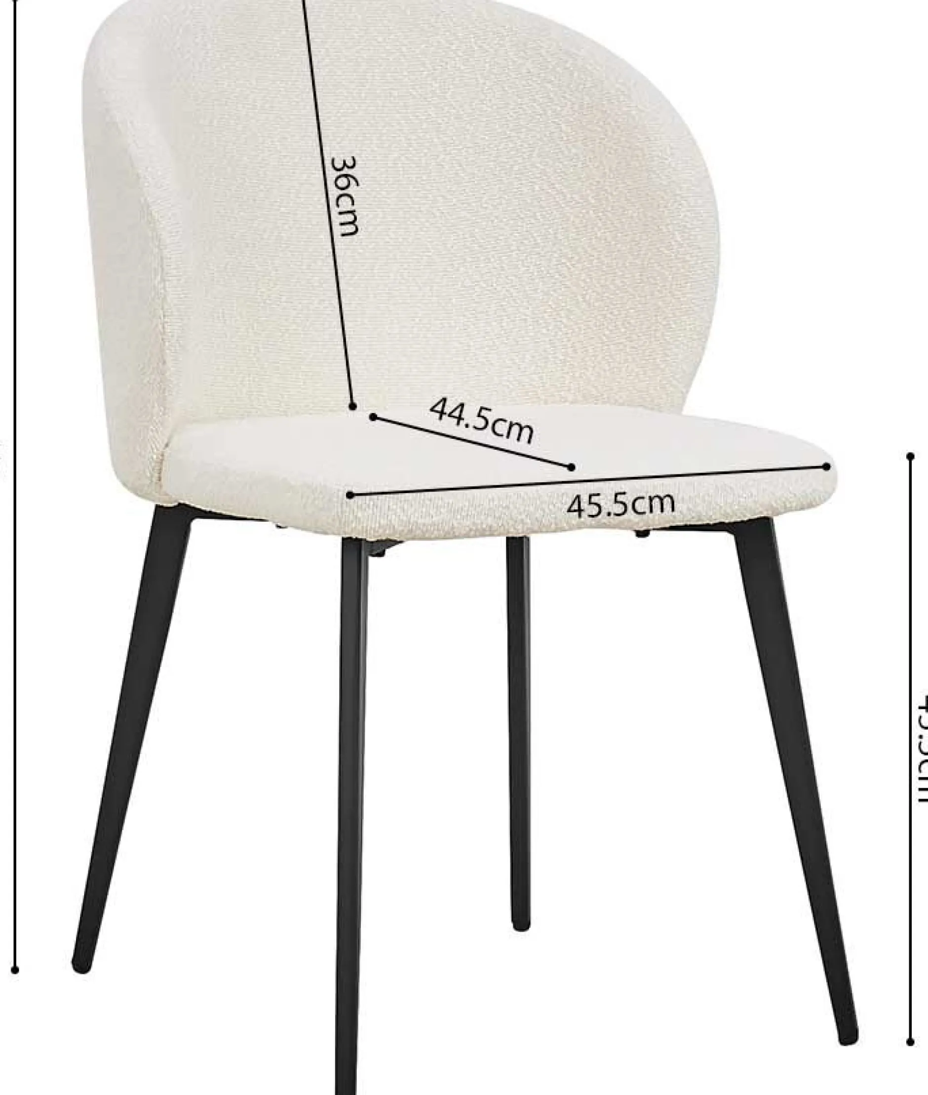 Weißer Bouclé-Stuhl Toledo | Metallbeine | H80 x B51 x T55 cm