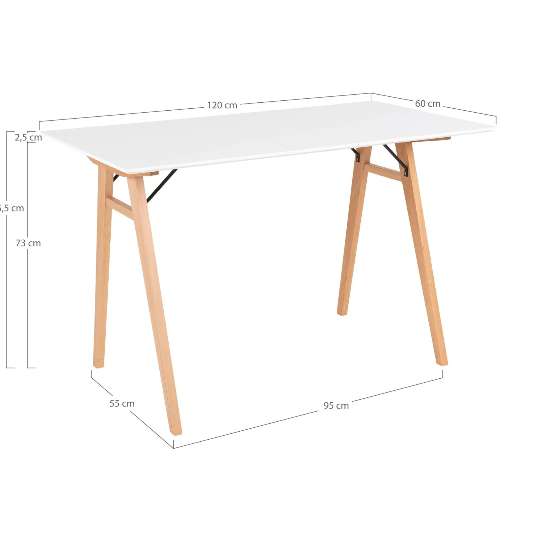Weißer Vojens-Schreibtisch - 120x60x75 cm | MDF, Rubberwood