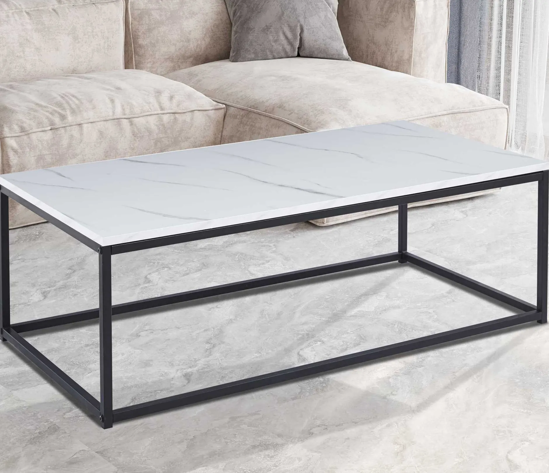 Weißes Marmordekor Couchtisch - Dallas | H-H 40 x B-L 120 x T-P 60 cm