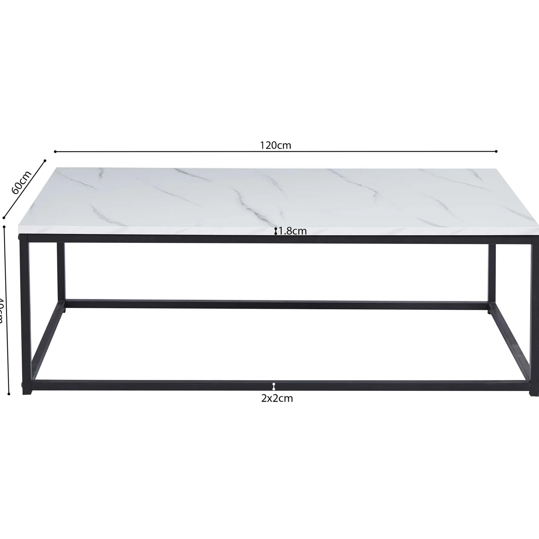 Weißes Marmordekor Couchtisch - Dallas | H-H 40 x B-L 120 x T-P 60 cm