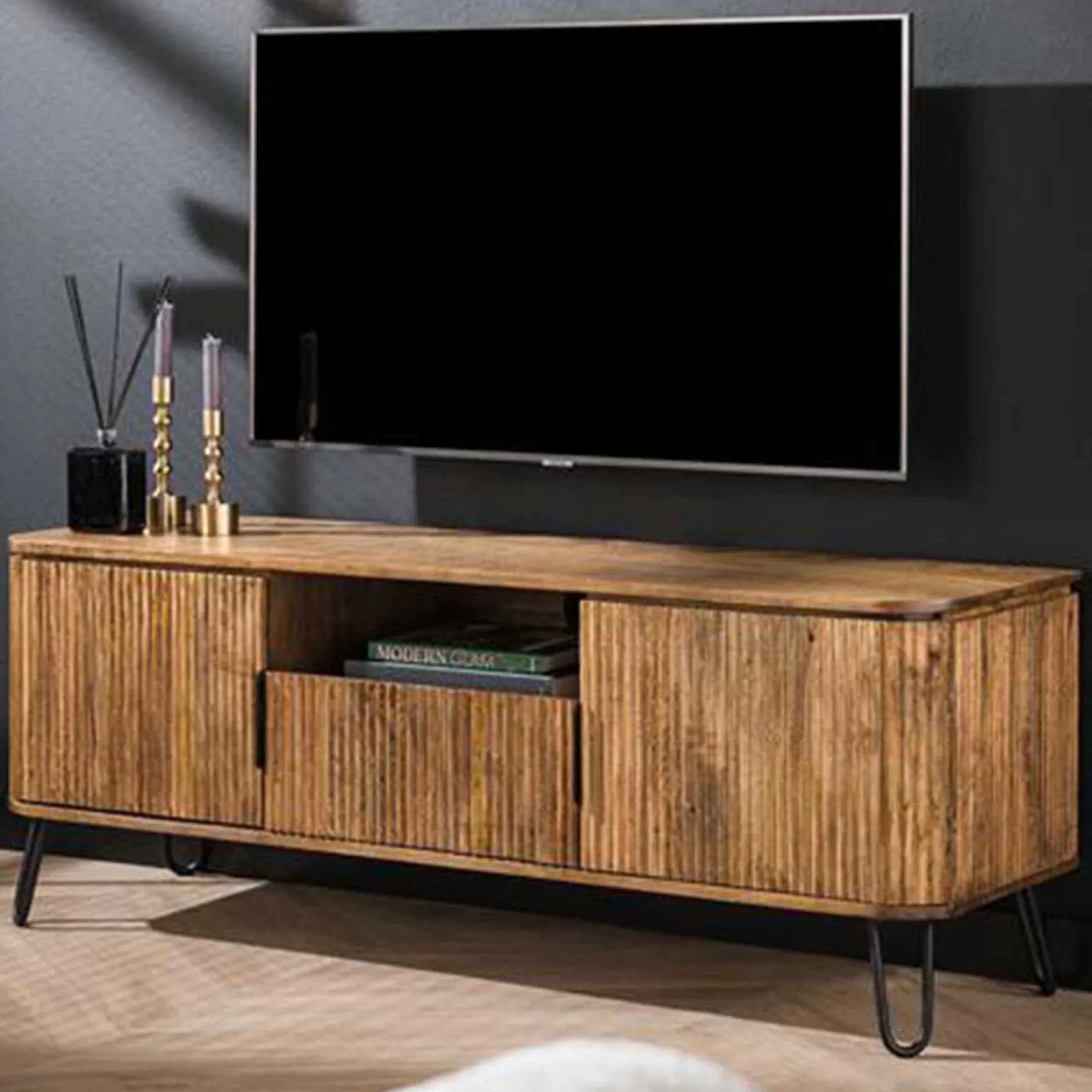 Welle TV-Schrank sandfarbenes massives Mangoholz