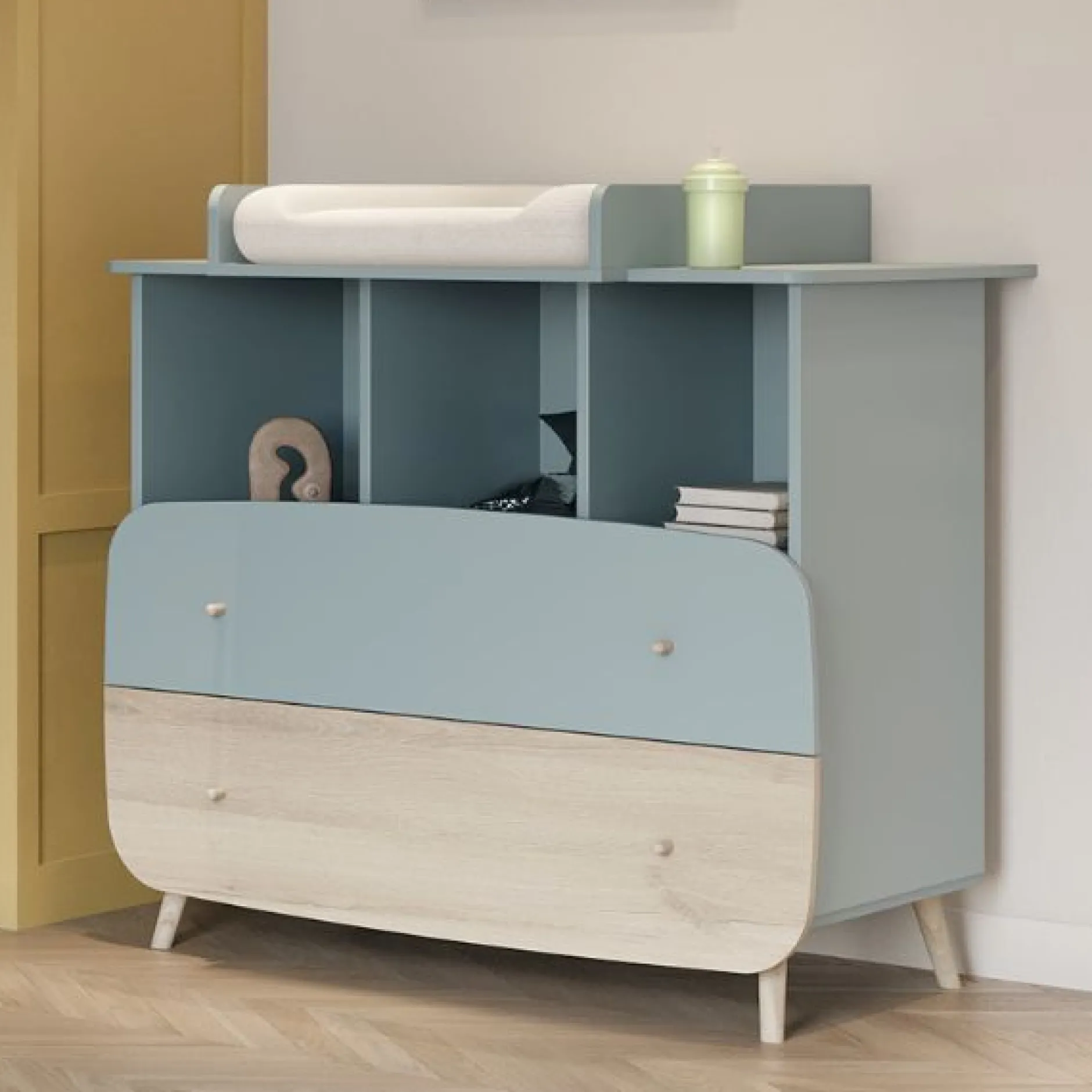 Wickeltisch für Kommode Firmiana | 96 x 71,7 x 11,5 cm | Blau