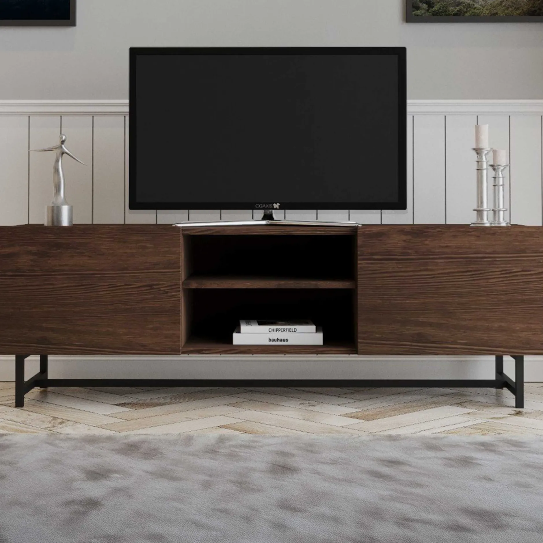 Wood TV-Ständer | METALLRAHMEN | Walnuss