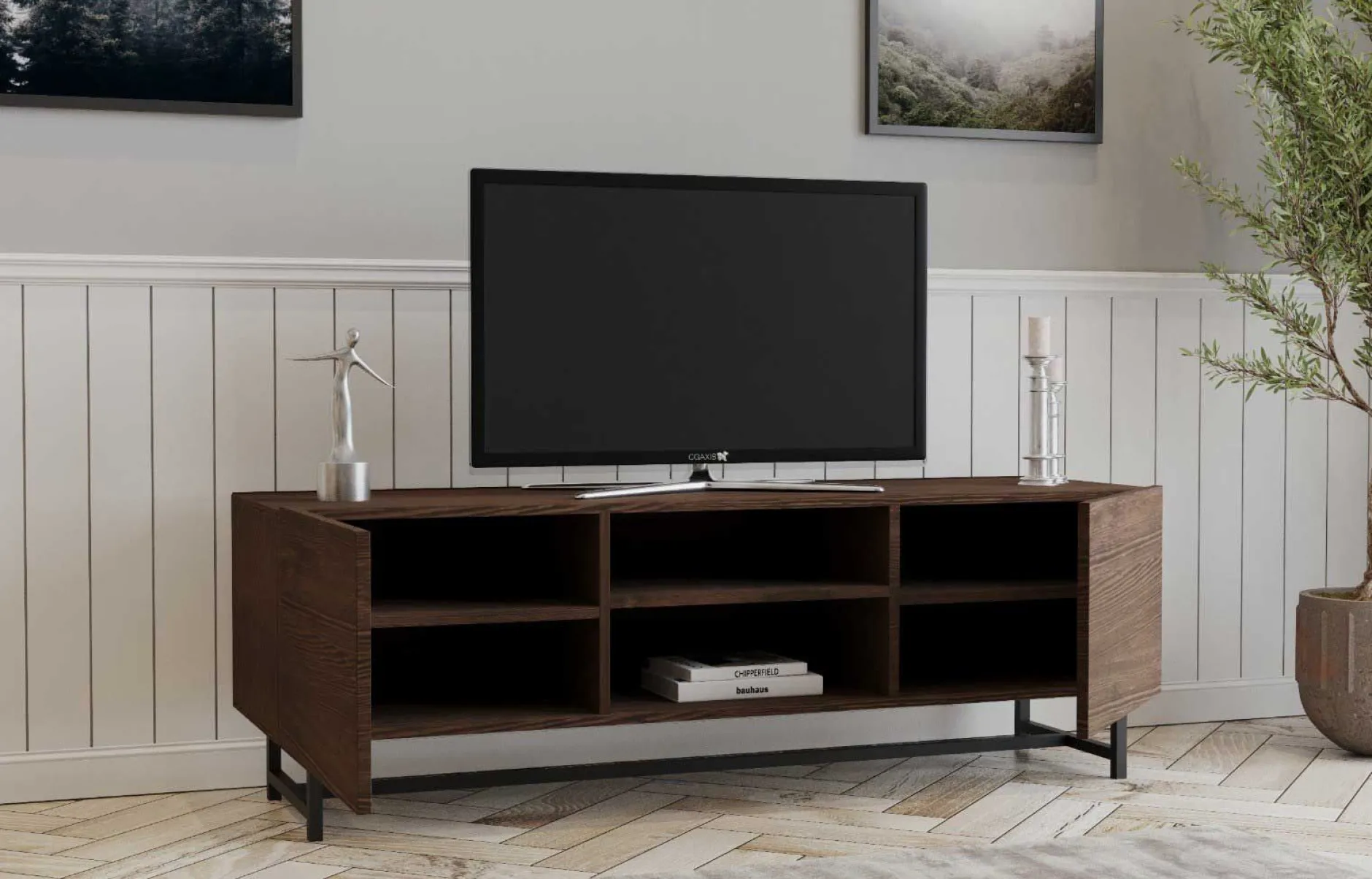 Wood TV-Ständer | METALLRAHMEN | Walnuss