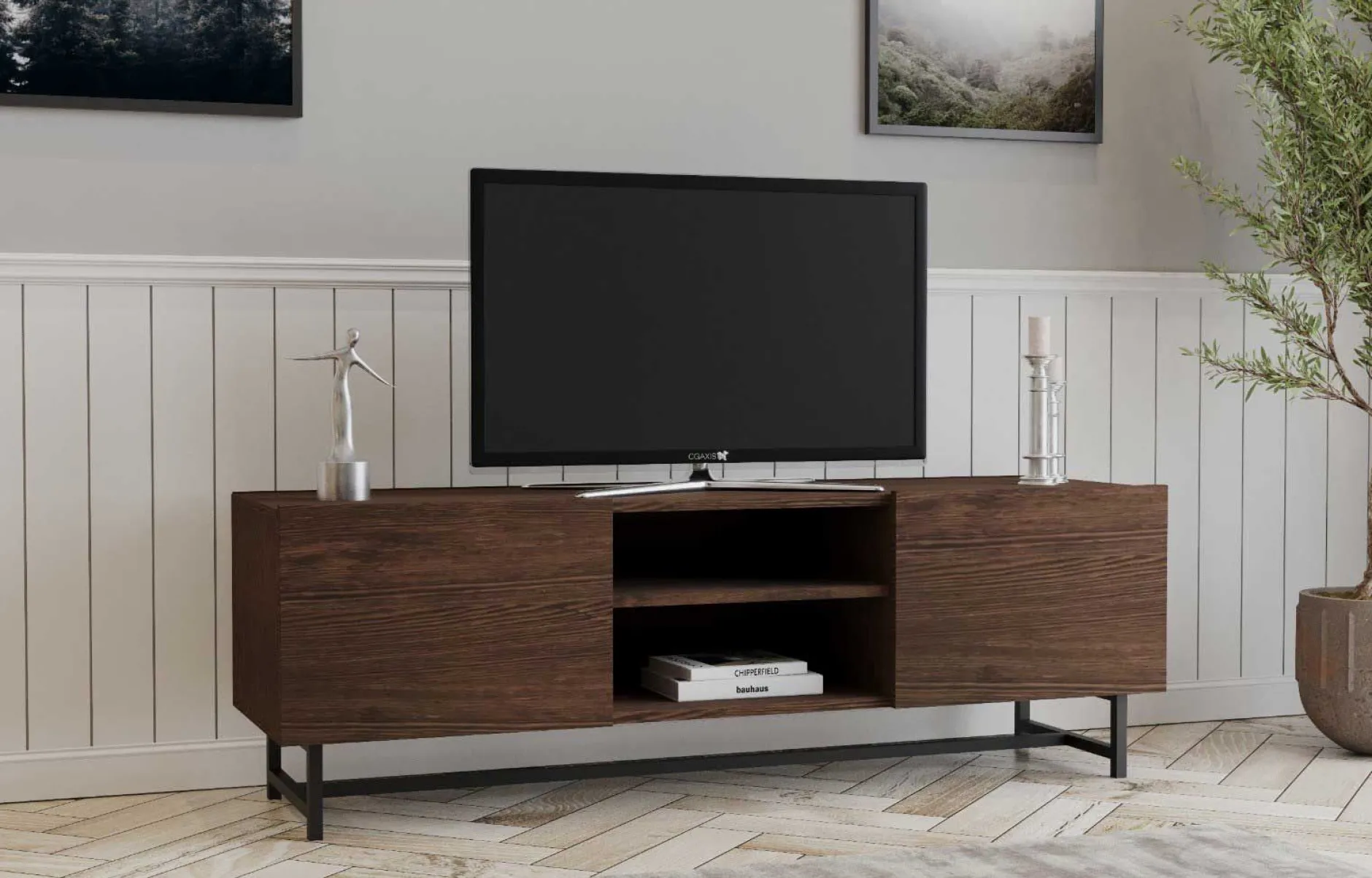 Wood TV-Ständer | METALLRAHMEN | Walnuss