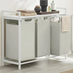 Wäschekorb mit Regal Polly | Drei Fächer | 92,5 x 33 x 72 cm | Weiß