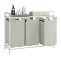 Wäschekorb mit Regal Polly | Drei Fächer | 92,5 x 33 x 72 cm | Weiß