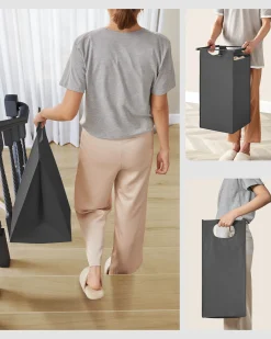 Wäschekorb mit Regal Polly | Drei Fächer | 92,5 x 33 x 72 cm | Grau