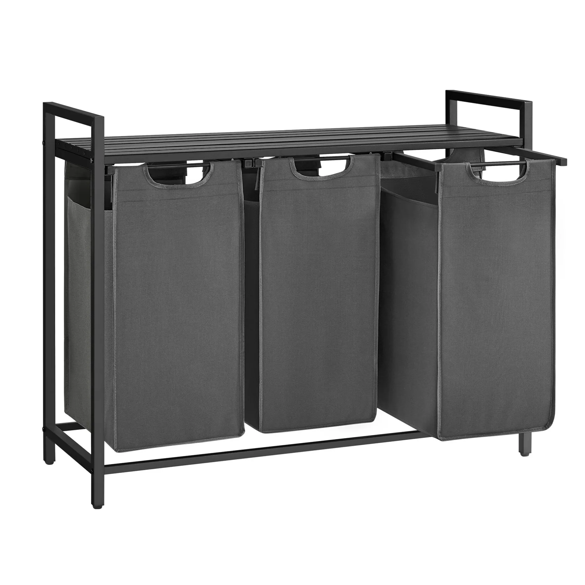 Wäschekorb mit Regal Polly | Drei Fächer | 92,5 x 33 x 72 cm | Grau