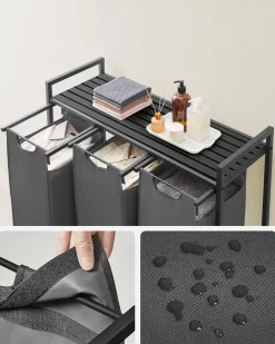 Wäschekorb mit Regal Polly | Drei Fächer | 92,5 x 33 x 72 cm | Grau