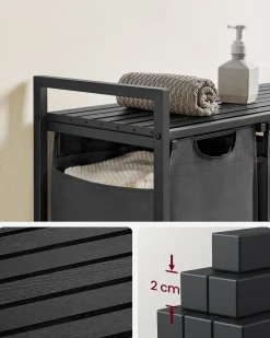Wäschekorb mit Regal Polly | Drei Fächer | 92,5 x 33 x 72 cm | Grau