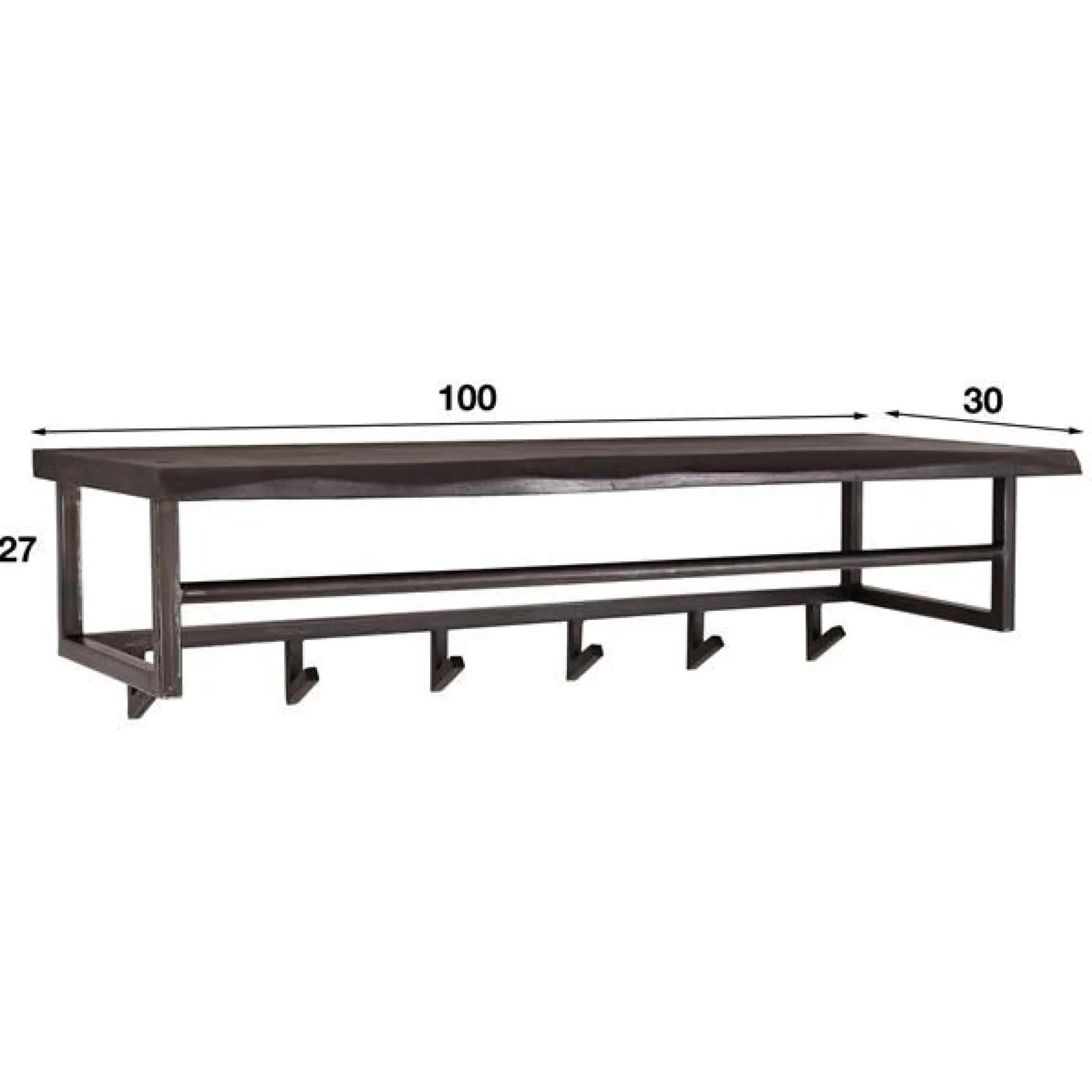 YucaRegalständer 6 Haken -schwarzes massives Akazienholz