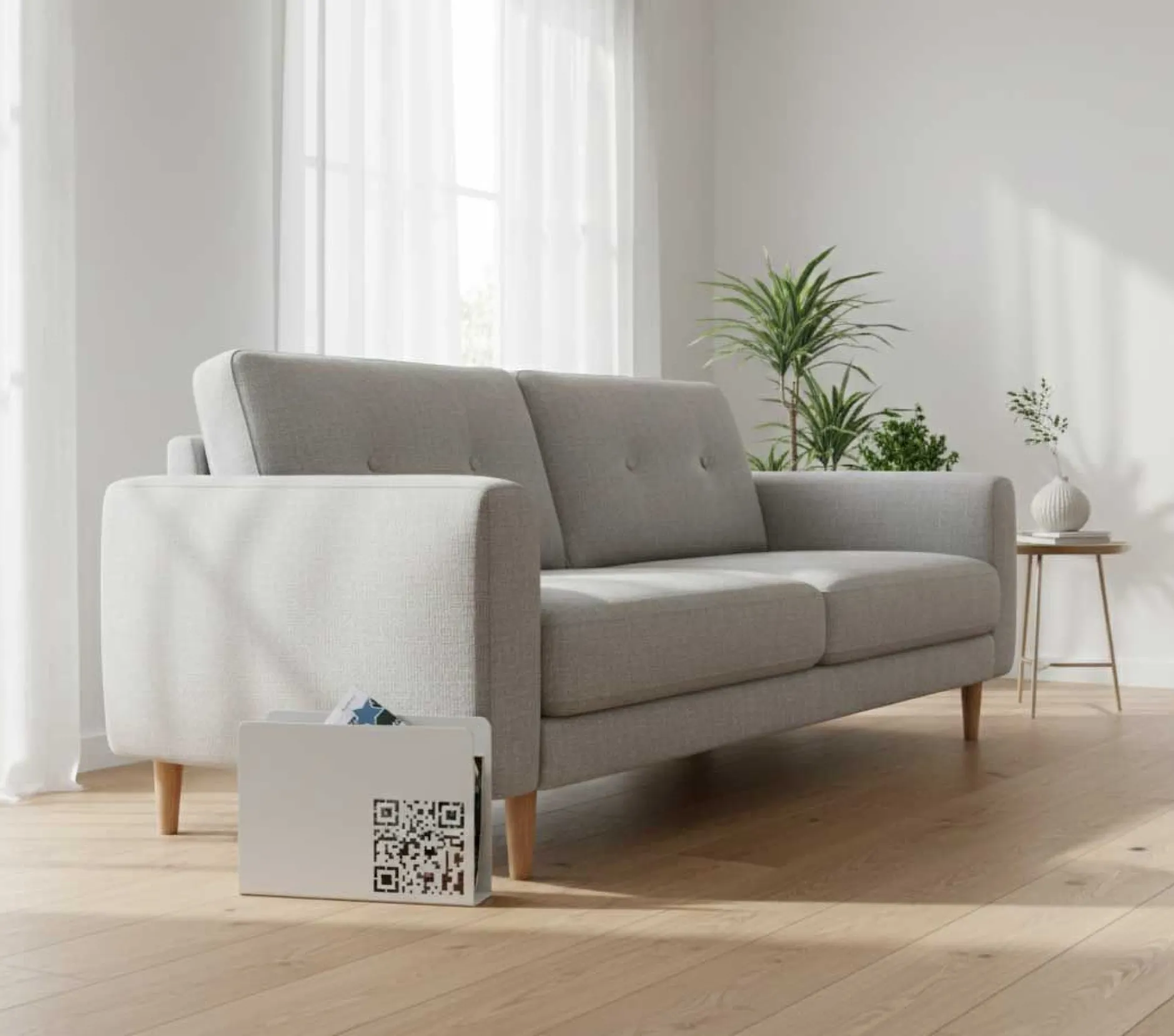 Zeitschriftenständer | 35 x 10 x 26 cm | Weiß, QR-Code-Design