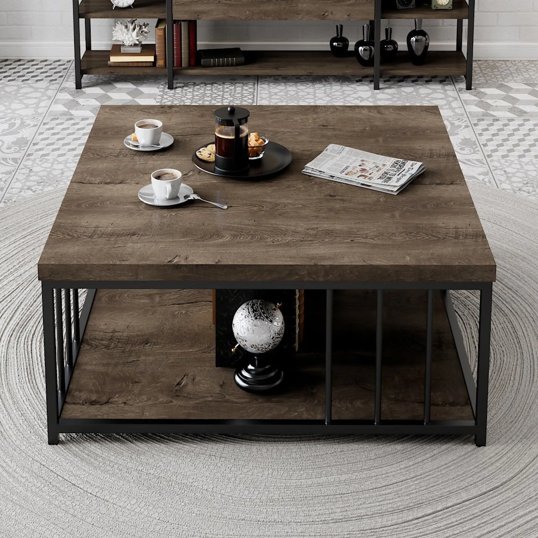 Zenn Couchtisch | 100 % MELAMIN | Walnuss, Schwarz
